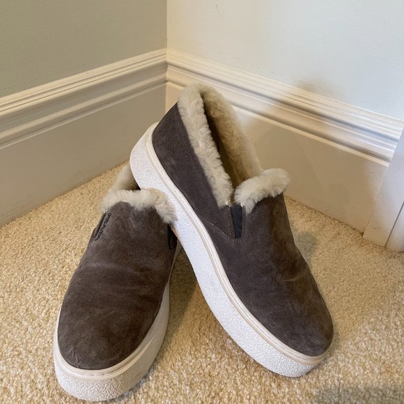 PRADA suede shearling slip on sneakers - Picture 5 of 11